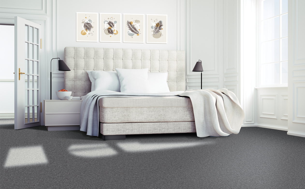 dark grey carpet in bedroom